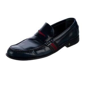 Louis Vuitton Men’s Navy Blue Leather Penny Loafers with Fabric Design Size 8.5